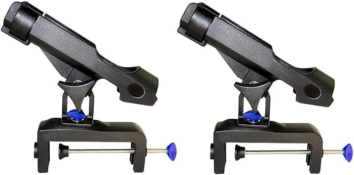 2 Pack 360  Adjustable Fishing Rod Holders, Side Mount Clamp-On Rod Racks for Kayak Canoe Boat Yacht, Fits Spinning & Baitcasting Reels, Durable ABS Plastic Marine Fishing Accessory