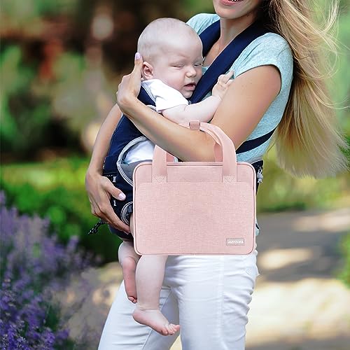 Wearable Breast Pump Bag with Cooler Compartment Compatible with Momcozy M5/S12 Pro, Elvie & Medela Pump in Style, Carrying Case with a Ice Pack & Waterproof Mat for Breast Pump and Accessories,Pink