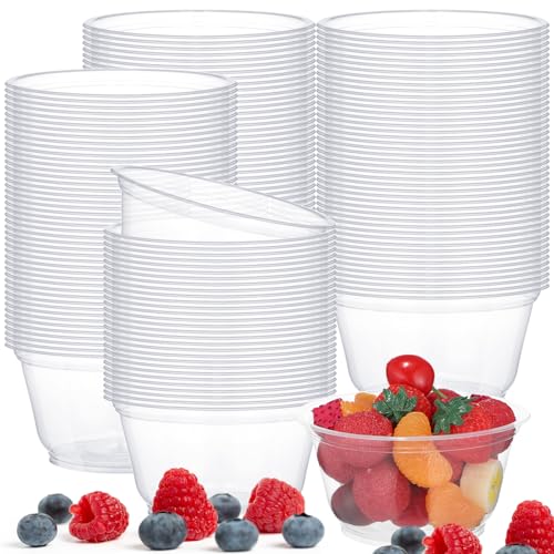 Newtay 150 Pack 12oz Small Clear Plastic Bowls Clear Disposable Bowls Salad Bowls Bulk Soup Ice Cream Fruit Dessert Serving Bowls for Party Wedding Picnic Birthday Halloween Christmas