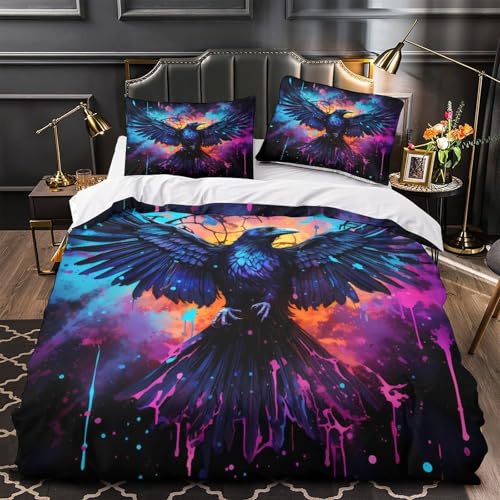 Parure de lit ailes de corbeau housse couette microfibre 3D 140x200 légère