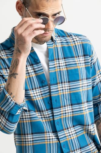 Image of SNITCH Blue Checkered Cotton Shirt