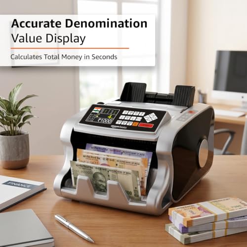 Image of Amazon Basics Mix Note Counting Machine with Fake Note Detection & LCD Display, Fully Automatic Cash Counter| Counts All Old & New Notes for INR ₹10-₹2000, UV MG IR MT Detection, Business & Retail Use