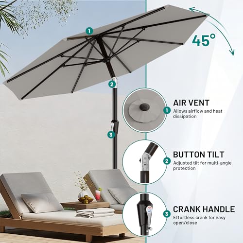 Image of AreShark 9 FT Patio Umbrella for Outdoor, Outdoor Table Umbrella with Push Button Tilt and Crank, Outdoor Patio Umbrellas with 8 Sturdy Ribs for Market, Garden, Pool (Light Gray)