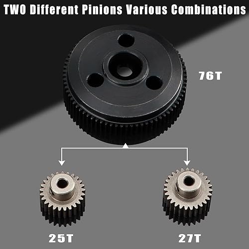 Miniatura 4 de GLOBACT Metal Steel 76T 48P Spur Gear Set Slash Gear con 25T 27T Piñones Engranajes para Slash Stampede Bandit Rustler 2WDVXL 110 RC Camión