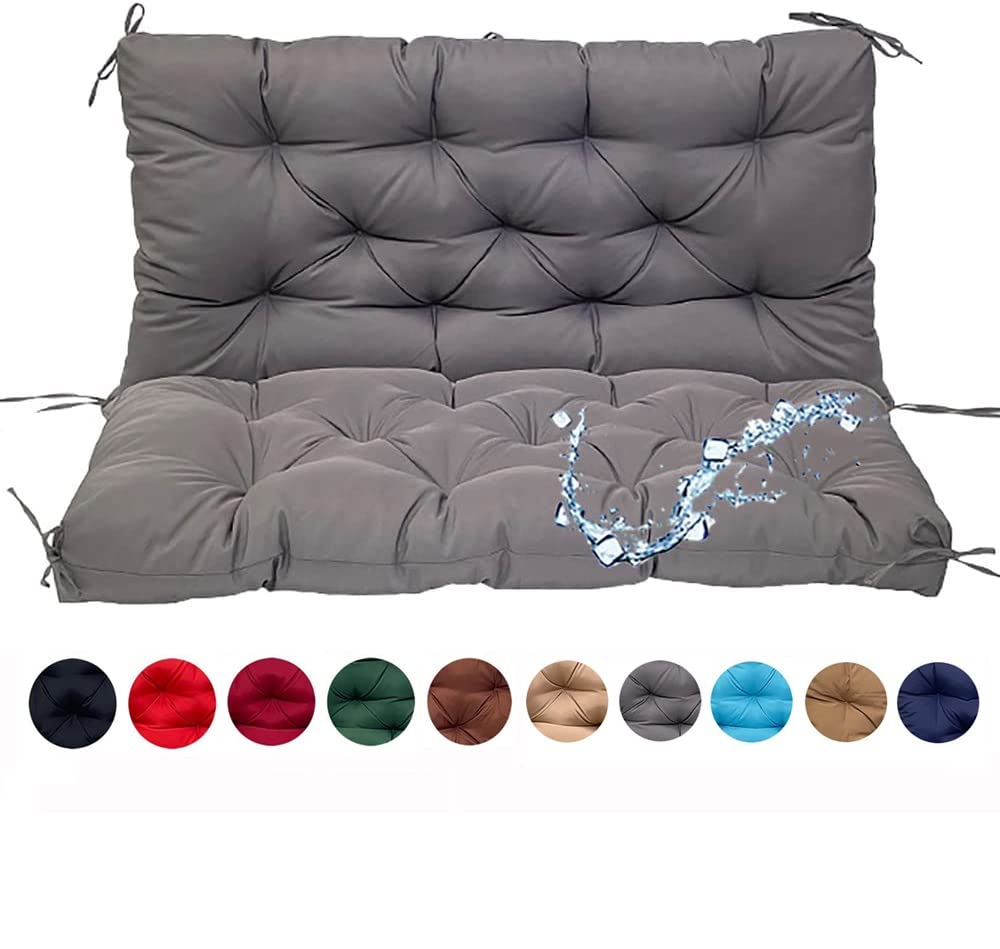 2～3人掛けスイングベンチ用防水交換クッション、ストラップ付き厚さ4cmの屋外用シートパッド、グレー＆ダークレッド、ガーデンラウンジ お庭で揺れるひと時 天然木製 スイングベンチ クッション付き 2人掛け ガーデンベンチ ガーデンブランコ 高級感 大人 子供 おしゃれ