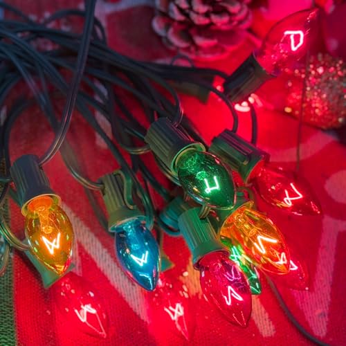 SUNSGNE 25Ft Multicolor Christmas Lights, C7 Incandescent Christmas Light with 27 Clear Vintage Outdoor Colorful Lights (2 Spare) for Holiday Prom Party Wedding Decor, Green Wire by SUNSGNE - Image 5
