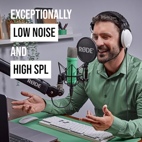 Image of RODE NT1 Signature Series Large-Diaphragm Condenser Microphone with Shock Mount, Pop Filter and XLR Cable for Music Production, Vocal Recording, Streaming and Podcasting (Green) | HF6 1-Inch Capsule, Cardioid, 4 Dba Self-Noise, 142 Db Spl, Includes SM6 Shockmount, Pop Filter and 6m Xlr