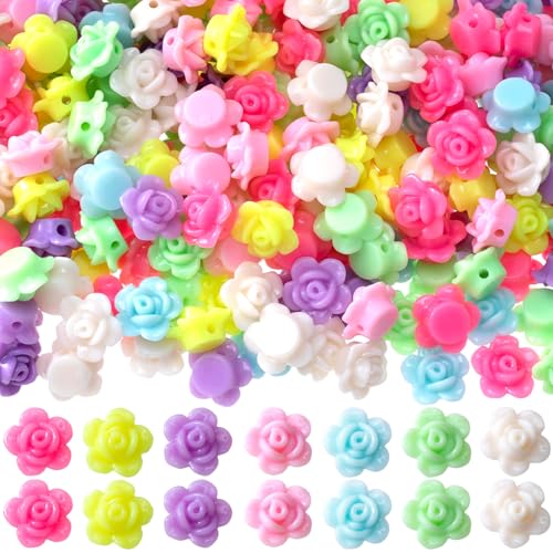 CTEAKOP 280 Pcs Colorful Flower Beads, Carved Rose Beads, Flat