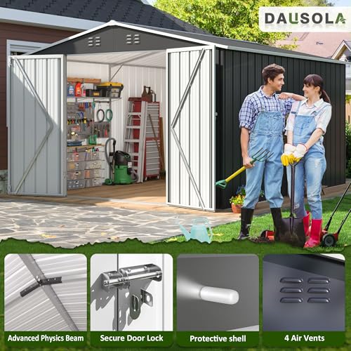 Image of DAUSOLA 8.19x12 FT Outdoor Storage Shed, Metal Garden Tool Shed with Updated Frame Structure and Lockable Doors, Ideal for Backyard Garden Patio Lawn, Grey
