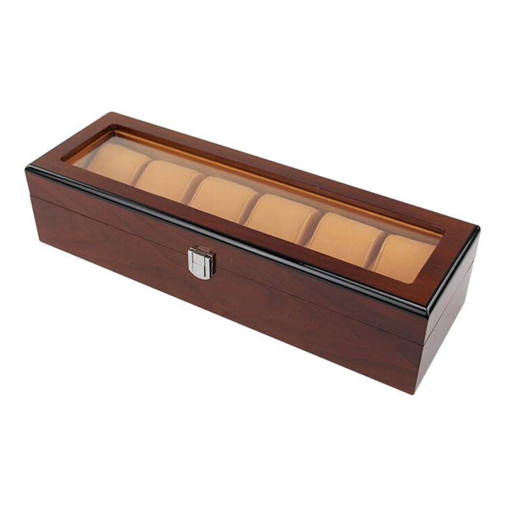 ANVLOJRIH Large Watch Box for Men - 6 Watches Slots Luxury Jewelry Storage Organizer Bracelet Tray Wooden Watch Display Case Glass Top, Lockable Metal Buckle