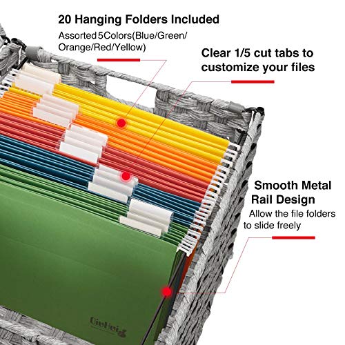 Greenstell File Cabinet with 20 Hanging Filing Folders, Mobile File Cabinet for Home Office, Decorative Organize, Under Desk Rolling Office File Cabinet for Legal Letter Size, Easy to Assemble Grey - Image 3