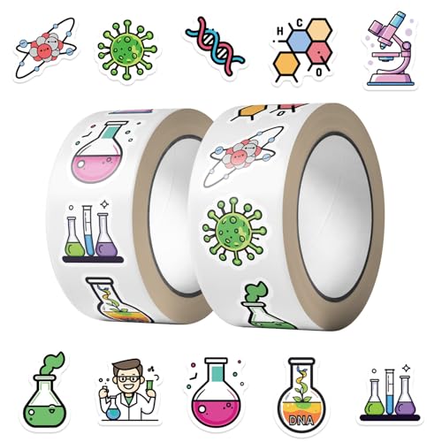 500PCS/Roll Science Stickers Waterproof Vinyl 10 Styles Chemistry Lab Decals for Laptop Luggage Skateboard Phone Fridge Trendy Stickers for Teens Adults Boys and Girls