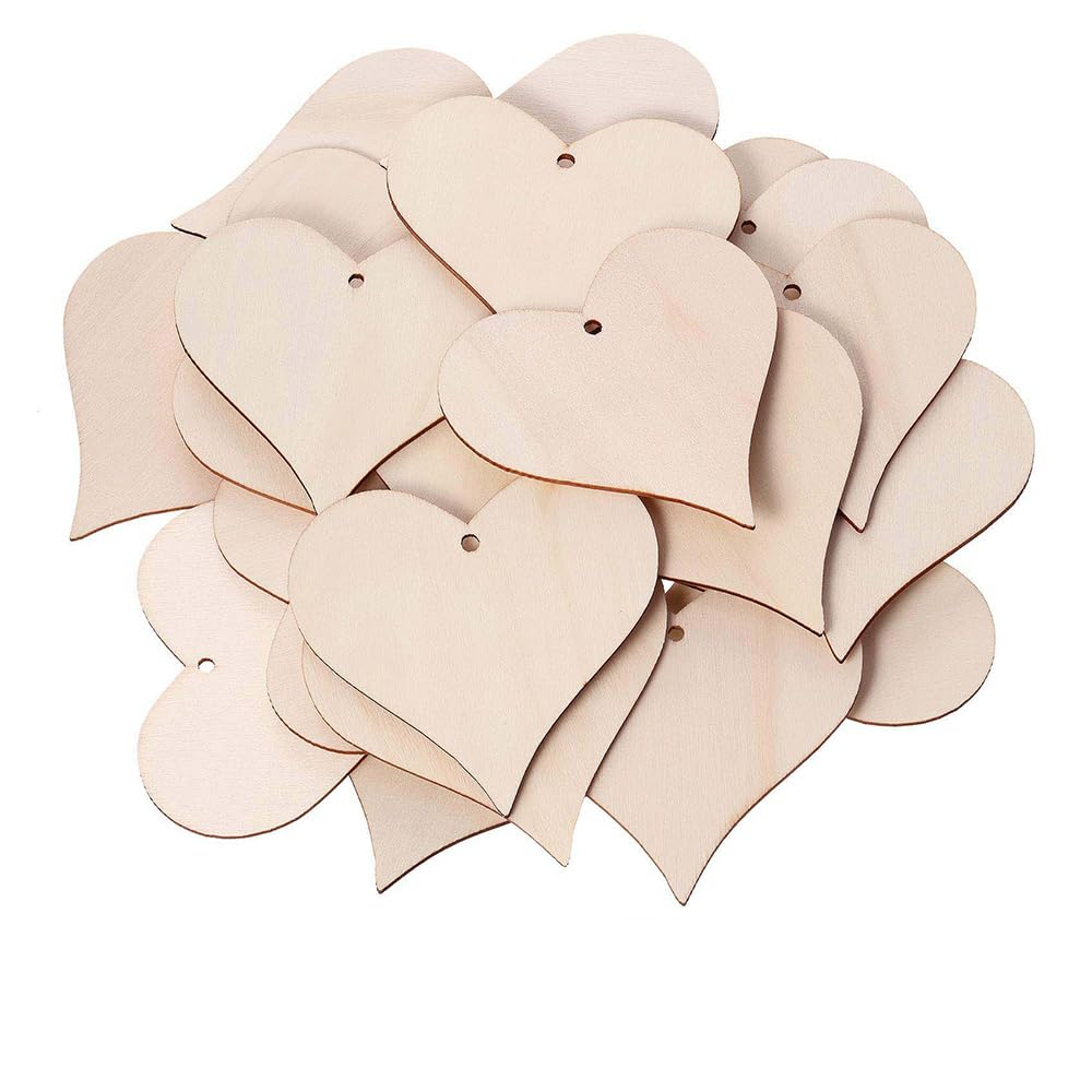Drewniane serca dekoracyjne 10 cm, drewniane serca do opisania, serce, drewniane zawieszki z otworami, dekoracja weselna, do dekoracji weselnych, rękodzieła, żółte, 100 sztuk