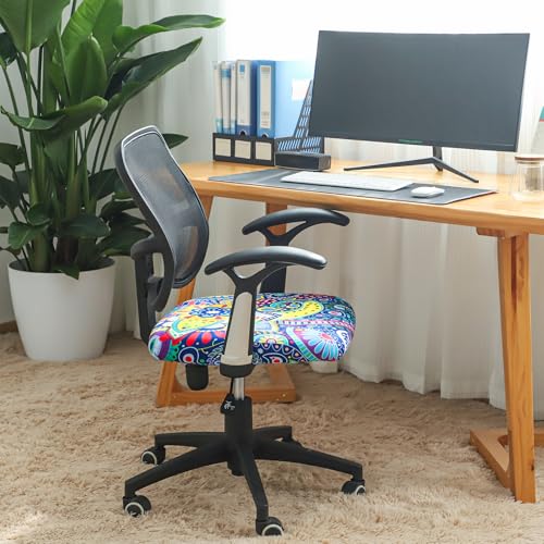 Image of FORCHEER Office Chair Seat Cover 19x19 inch Printed Stretchable Small Fitted Computer Desk Chair Seat Cushion Slipcover-Boho