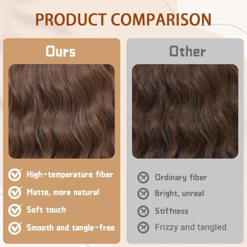Image of Pastel Brown Wavy Bob Wig for Women, Short Shoulder Length Synthetic Wig with Bangs, Natural Looking Lightweight Hairpiece for Daily Wear & Cosplay Costume Party