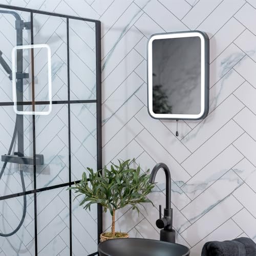 Lustro łazienkowe LED na baterie z przełącznikiem pociągowym - łatwa instalacja, nowoczesny matowy czarny design, idealne do wystroju domu i eleganckich łazienek