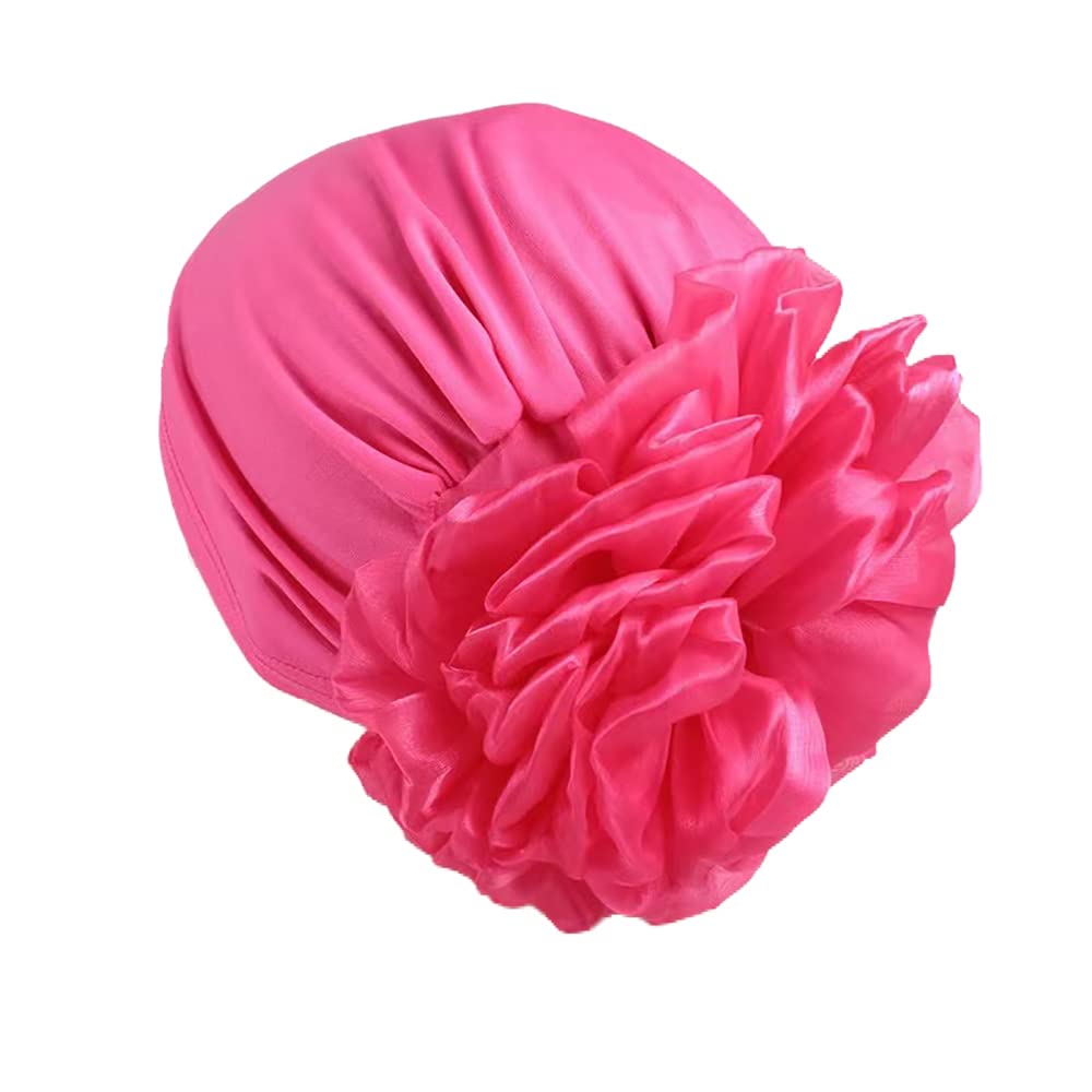 Elastic Fabric Cap with Decoration Flower Large Plain Colour Retro Style Turban for Women Wedding Party Cancer Chemo Chemo Oncological Hair Loss