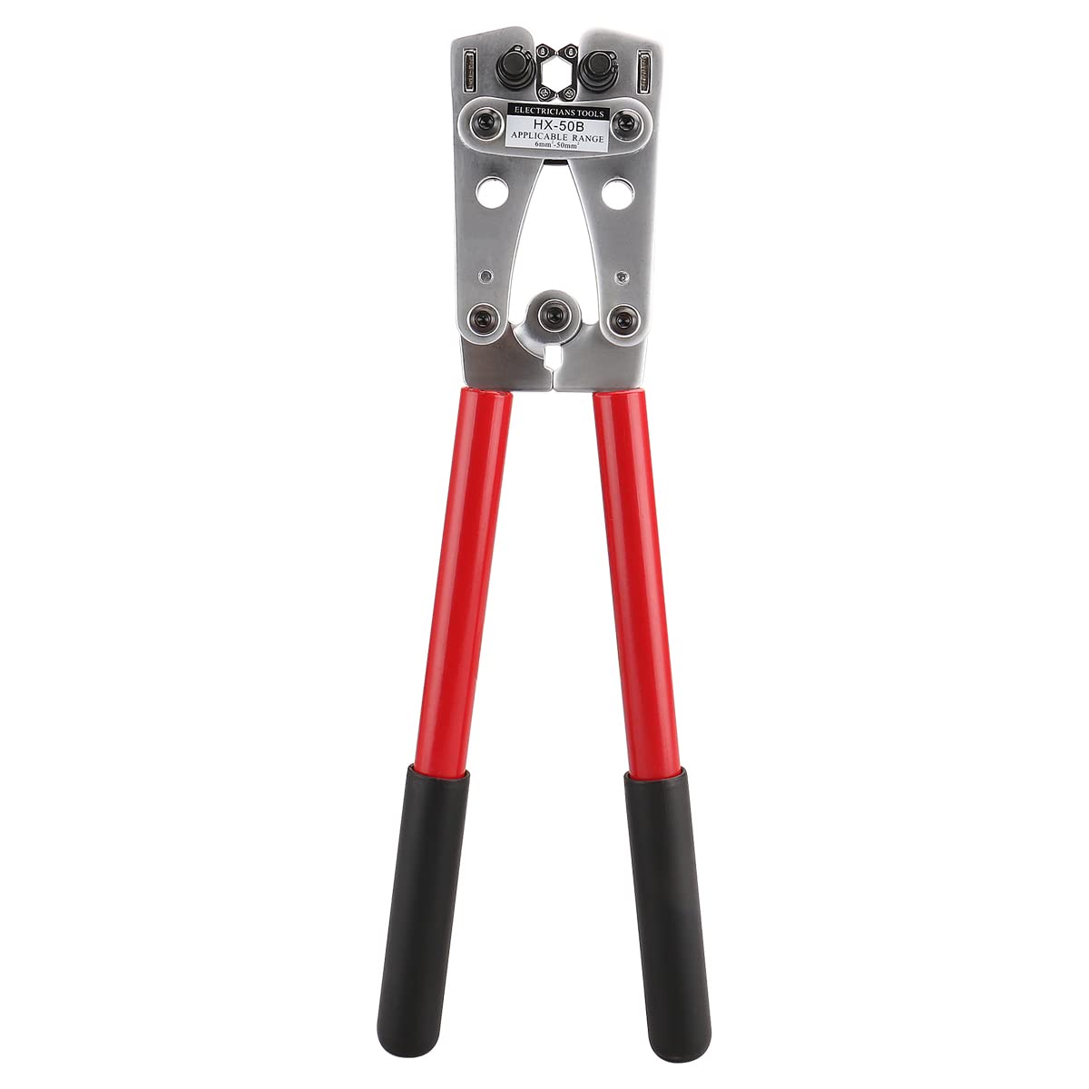 Baomain Cable Lug Crimper HX-50B for AWG 10, 8, 6,4, 2, 1/0 (6, 10, 16, 25, 35, 50 mm²) Heavy Duty Wire Cable Lug Crimping Tool Red