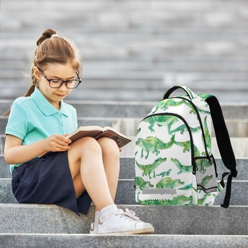 Backpack for Students Boys Girls Crocodile Pattern Watercolor School Bag Travel Daypack Rucksack4