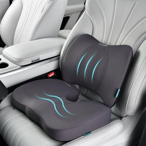 Image of FLORICH Car Seat Cushion and Back Support for Office Chair Memory Foam Chair Cushions Pressure Relief Seat Pads with Gel Massage Point Lumbar Support (Grey)