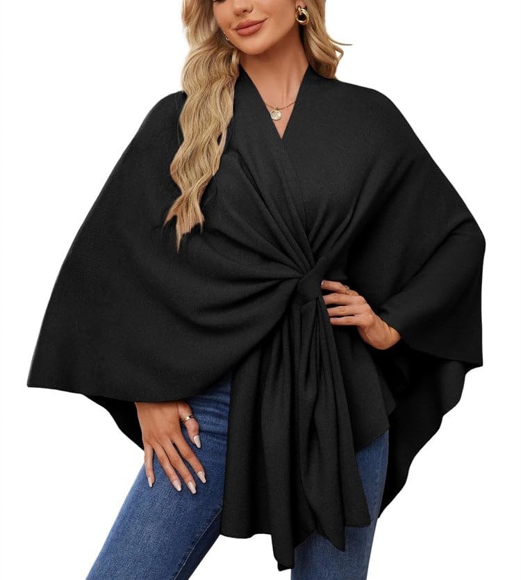 Consecutivte/Reservations/Reserivation Elegant Shawl Wraps Soft Open Front Poncho Sweater