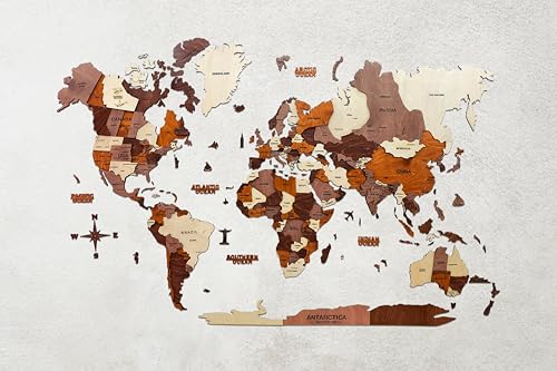 Image of Woodsify 3D Wooden World Map Wall Decor Office Wall Decoration Items, Corporate Gift, Office Wall Decor, Living Room Wall Decoration, Travel Map Diwali Gift, Home Decor- Medium 43 inch*24 inch