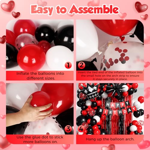 Image of Red and Black Birthday Party Decorations 152Pcs, Red Black White Balloons Arch Kit with Banner Fringe Curtains for 16th 18th 21st 24th 32th 40th 50th 60th Birthday Decorations for Men