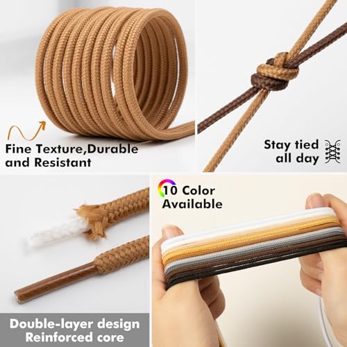 Image of Handshop 2 Pairs Round Boots Shoelaces, Heavy Duty Outdoor Shoe Laces | Replacement Shoestrings for Hiking, Running, Sporting Shoes and Work boots, Sturdy and Robust, 28 Colors, 30-63 inch Length