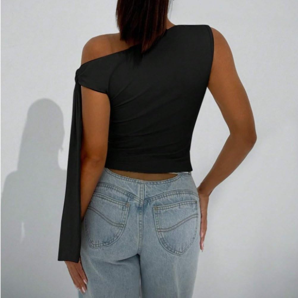 Canotte Eleganti Per Le Donne Moda Asimmetrico Collo Fluido Nastro Camicie Senza Maniche