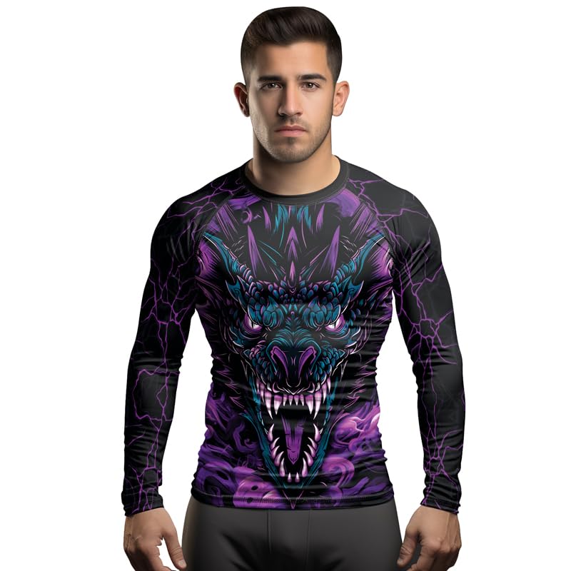 Dragon Men's Jiu Jitsu BJJ Rashguard Long Sleeve Rash Guard Compression Shirt for MMA Grappling Combat Sports4