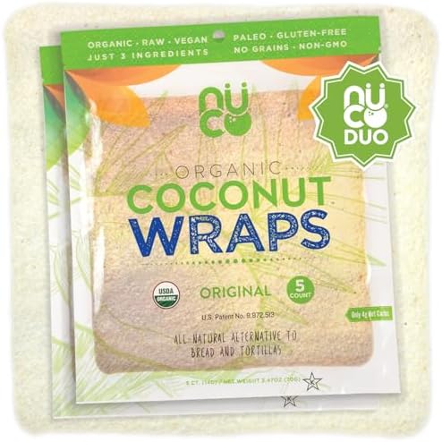 NUCO Organic Coconut Wraps, Original - Gluten Free, Low Carb, Vegan, 10 Ct