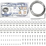 92PCS Picture Hanging Kit - 30 Feet Braided Hanging Wire, 30Pcs D Ring Picture Hangers with Screws and 30Pcs Aluminum Crimping Loop Sleeve for Canvas Paintings, Photo Frames