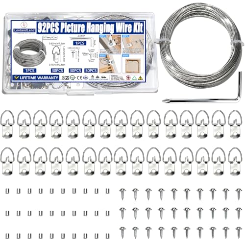 92PCS Picture Hanging Kit with Braided Wire and Hangars