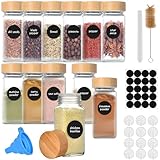 12 Piezas Botes Especias Cristal con Tapa Madera de Rosca, Cepillo​