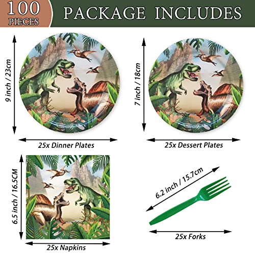 100 Pcs Dinosaur Birthday Party Supplies, Dinosaur Party Decorations, Dinosaur Party Plates Napkins Tableware Set, Jurassic World Park Birthday Party Supplies For Boys Girls Kids And More 25 Guests #TOP1