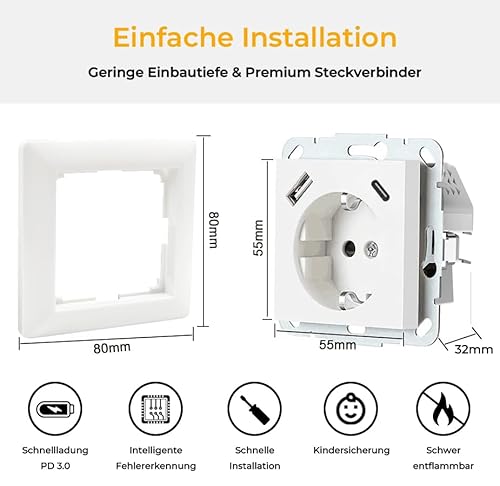 Steckdose Schnellladegerät USB-C USB-A PD 3.0 QC Helios Standard Klassisch Unterputz Wand kompatibel mit GIRA Jung Merten Busch Jaeger Reinweiß Alpinweiß Smartphone Tablet Power Delivery Quick Charge