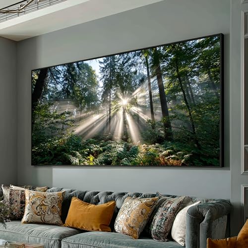 Peinture rayons de soleil forêt dense XINBAO toile apaisante pour chambre à coucher zen