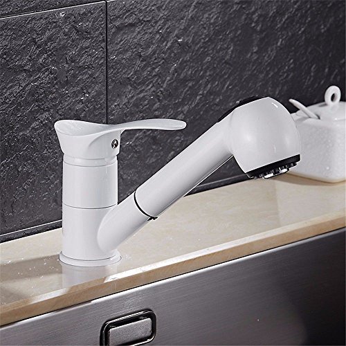 Preisvergleich Produktbild MEIBATH Wasserhahn Küche Spültisch Armatur Küchenarmatur Spültischarmatur Wasserkran Mischbatterie Granit Kupfer Pull out Warmes und kaltes Wasser Weiß Wasserhahn