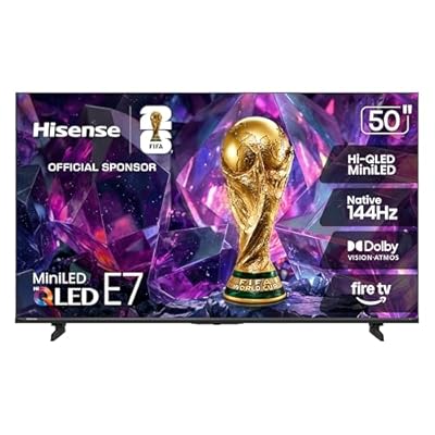 Hisense 50" E7 Cinema Series Hi-QLED Mini-LED 4K UHD Smart Fire TV (50E7SF, 2026 NEW) - Native 144Hz, AI Picture, Dolby Vision IQ · Atmos, FALD, MEMC, HDR10+ Adaptive, Alexa+