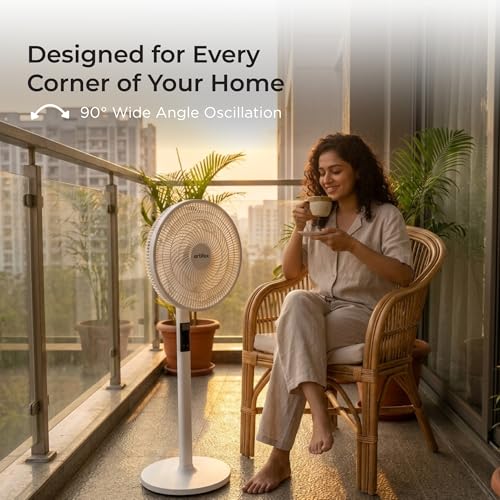 Image of Artifax Rechargeable Air Circulator Fan | 10400 mAh Battery | 9 Speed Oscillating Fan with Remote & Touch Control | 5 Blade Powerful Airflow | USB & DC Power | Portable Fan for Home & Office