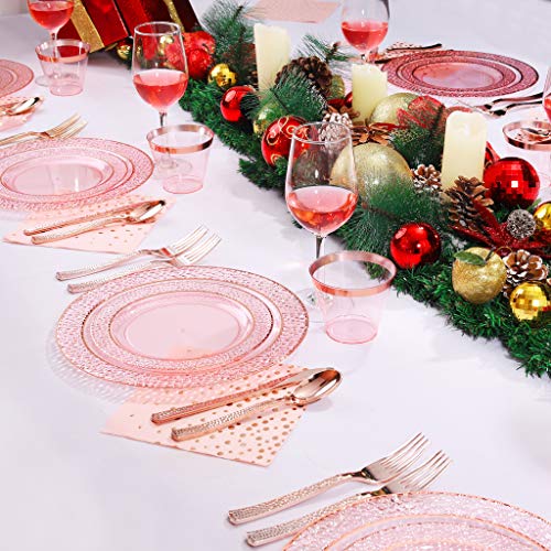 image for Nervure 175PCS Clear Rose Gold Plastic Plates - Pink Disposable Plates