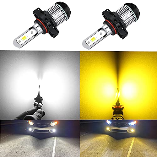 Car-EyeQ 5200lms 12276 2504 PSX24W LED Switchback Fog Lights Bulbs CANBUS, Dual Color 6000K Xenon White 3000K Amber Yellow Error Free Extremely Super Bright Replacement