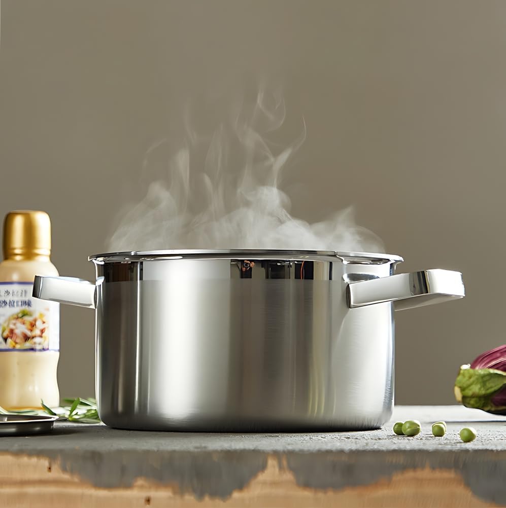 Braiser Pan with Lid Stainless Steel - Matte Polished Braiser with Stainless Steel Lid - Heavy Weight Braising Pan Non Toxic Induction