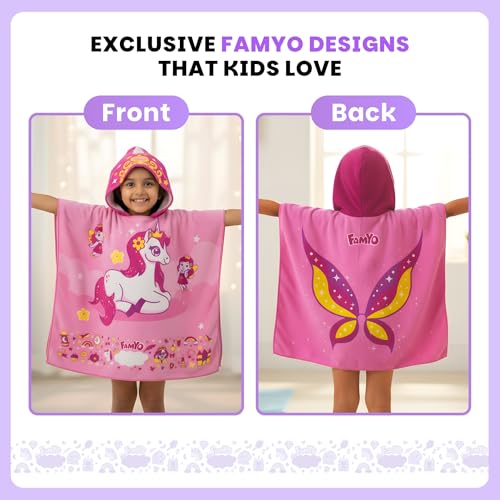 Image of Famyo Hood Maxx Poncho Towel For Kids 1-7 Years| Quick Dry Kids Towel| Soft Lightweight Baby Wrap for Beach | 60 X 60Cm Toddler Pool Towel For Boys & Girls | Micro-Fiber Bath Towels |June The Unicorn