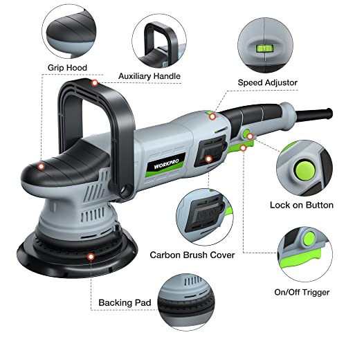 Workpro Buffer Polisher, 6-Inch 1080W Dual Action Random Orbital Polish Kit For Car Detailing, 6 Variable Speed Da Polisher With Backing/Woolen/Foam Pads thumb #1