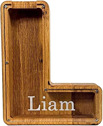 Tirelire en Bois gravée au Laser avec Lettres personnalisées - Cadeau pour Enfants - Cadeau de Noël ou d'anniversaire - Décoration de la Maison (L) Cover