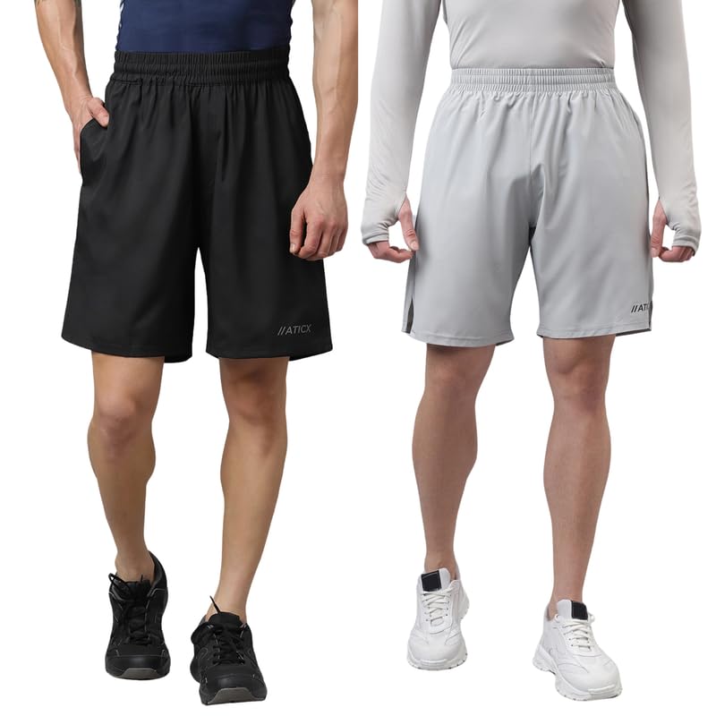 Image of ATICX Polyester Shorts for Men - Quick Dry Lightweight with Zipper Pockets - Gym, Running, Jogging, Training Half Pants for Basketball, Swimming, Badminton, Cycling, Football, Outdoor & Home Wear