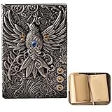 NOELAMOUR アンティークノート a5 不死鳥 おしゃれ 魔導書 日記帳 魔法 自由帳 レトロ 洋書 映画 コスプレ 小道具 (シルバー)