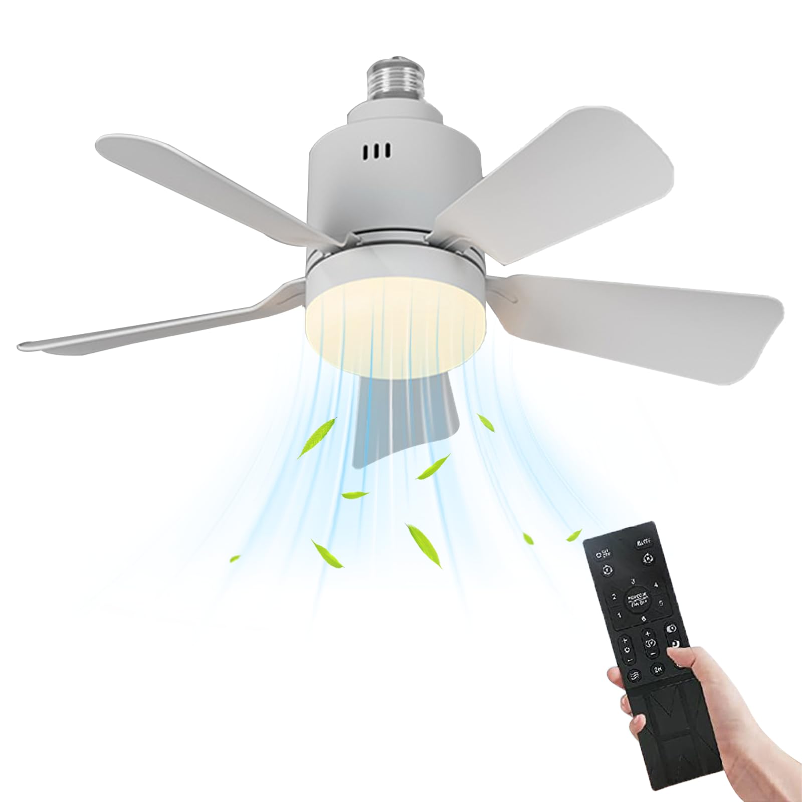 JDKJAG Ceiling Fans with Lights and Remote Control, 3 Speeds, 3 Color Temperature, Timing, 5 Blades Ceiling Fan, 30W Ceiling Light with Fan, E27 Light Fans, for Bedroom Living Room Kitchen (White-A)