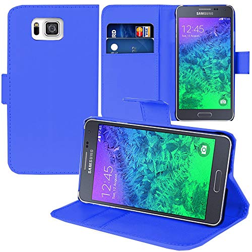annaPrime Etui Coque Housse pour Samsung Galaxy Alpha SM-G850F/ Galaxy Alfa/Alpha (S801), Etui Portefeuille Support Video Cuir PU Couleur Bleu Fonce
